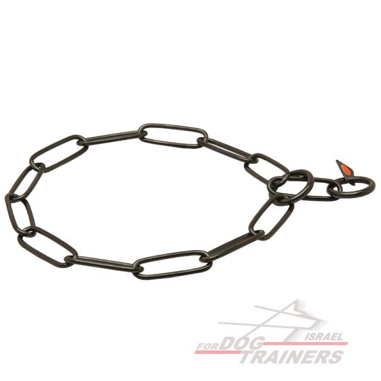 קולר חנק "שומר פרווה" מנירוסטה שחורה עם חוליות ארוכות של חברת HS