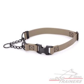 קולר חצי חנק מתכוונן לכלב מביאוטן - עם פתיחה מהירה בצבע מדבר+ מנגנון מושחר תוצרת גמרניה