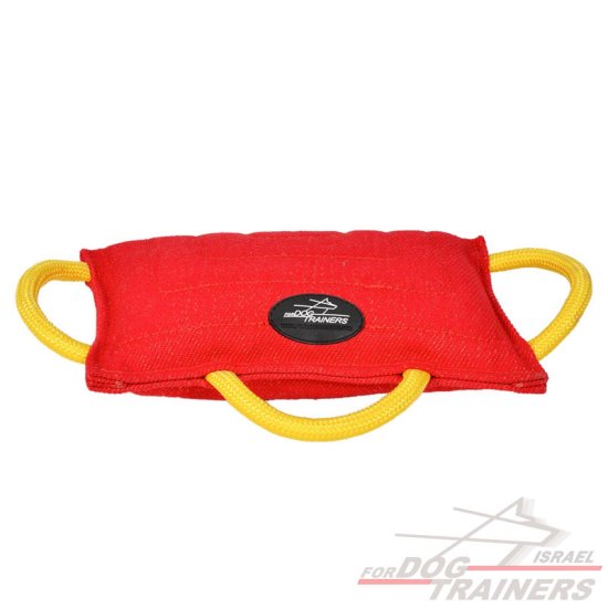 כרית נשיכה לכלב עם 3 ידיות מבד פשתן צרפתי