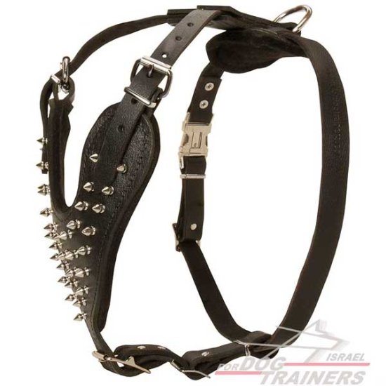 רתמה לכלבים עם ניטים מתכווננת מעור לטיולים אופנתיים עם הכלב ולאימונים