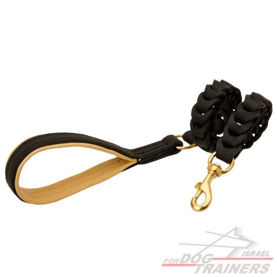 רצועת עור לכלב קלועה עם ידית מרופדת מעור