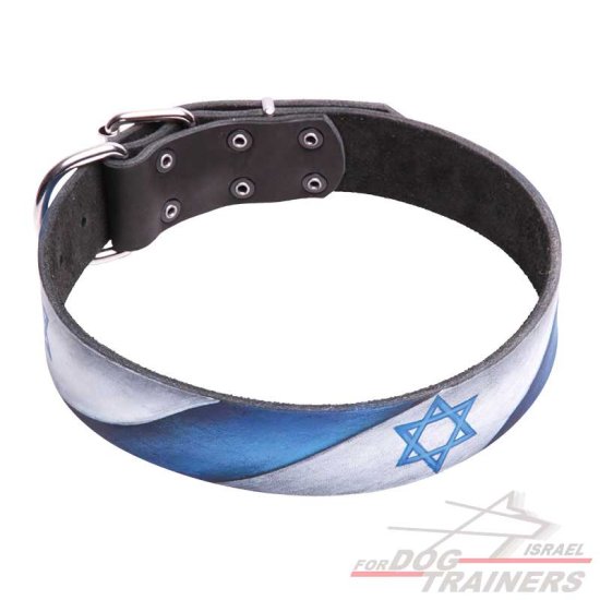 קולר לכלב מעור בצביעה ידנית - דגל ישראל