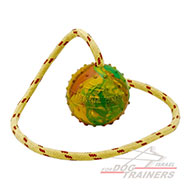 כדור אימון לכלבים על חבל עשוי גומי מוצק - גודל גדול 7 ס"מ