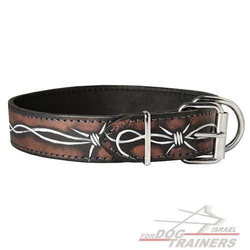 קולר לכלב מעור בצביעה ידנית - דגם "חוט תיל"