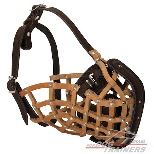 מחסום פה לכלב בצורת סל מעור בסגנון משטרתי לאימוני תקיפה